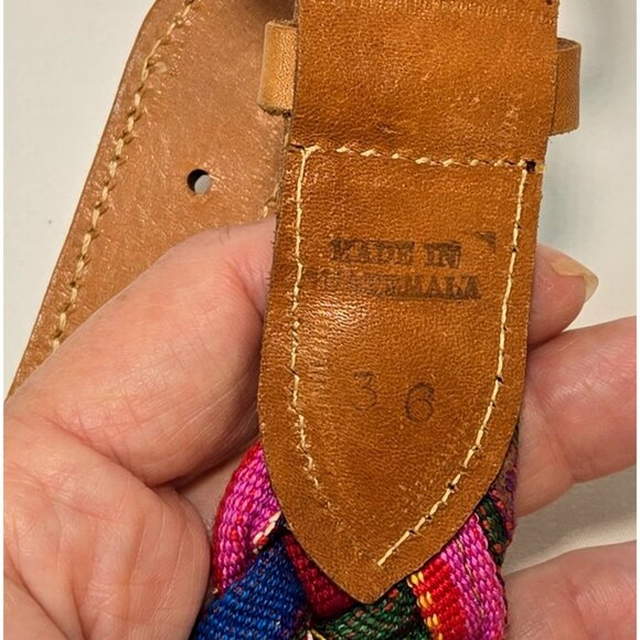 Vtg Guatemalan Woven Fabric Belt Sz M Tribal Southwestern Leather Buckel Ethnic - Picture 5 of 11